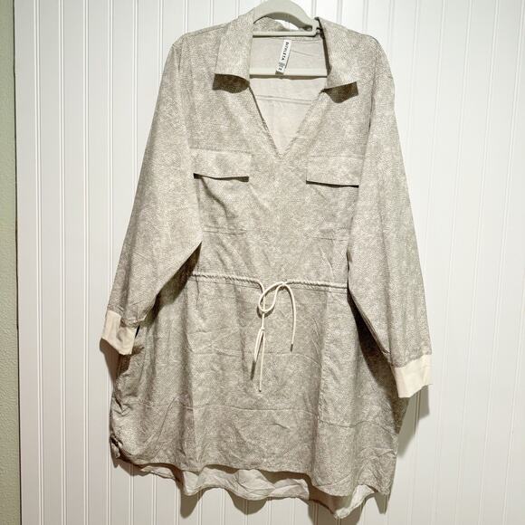 Athleta Zuma Printed Shirt Dress Cream Gray Plus Size 2X - Picture 2 of 9